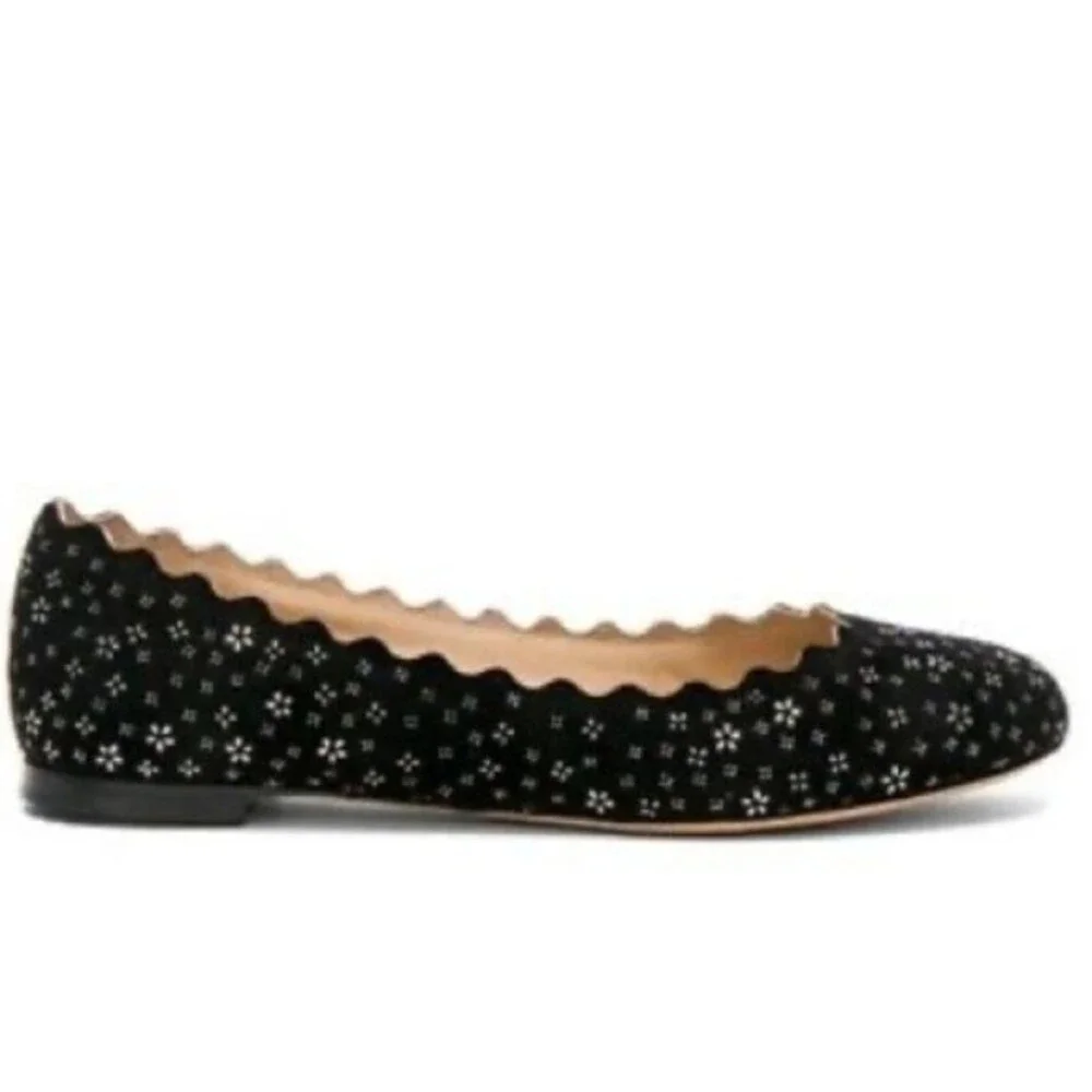 Chloé Lauren Embellished Suede Ballet Flats 38.5
